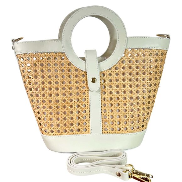 Rose White Italian Leather Handbag – Elegant Top Handle & Shoulder Bag for Women - Picture 6 of 11